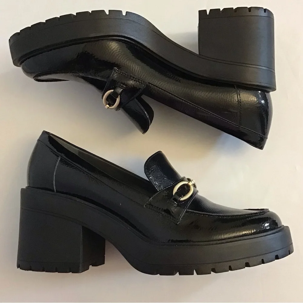 Franco Sarto 9.5 Desma Platform Chunky Loafers Women’s Black Patent Horsebit